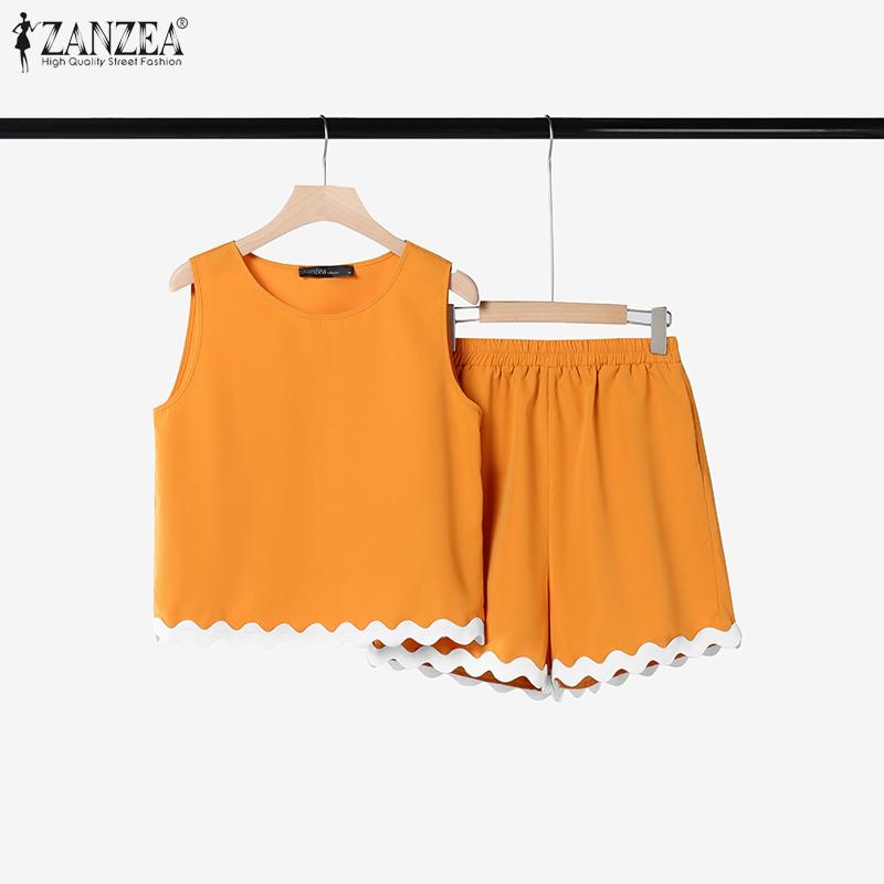 ZANZEA Womens Tank Tops and Shorts Summer Two Piece Suit Sets