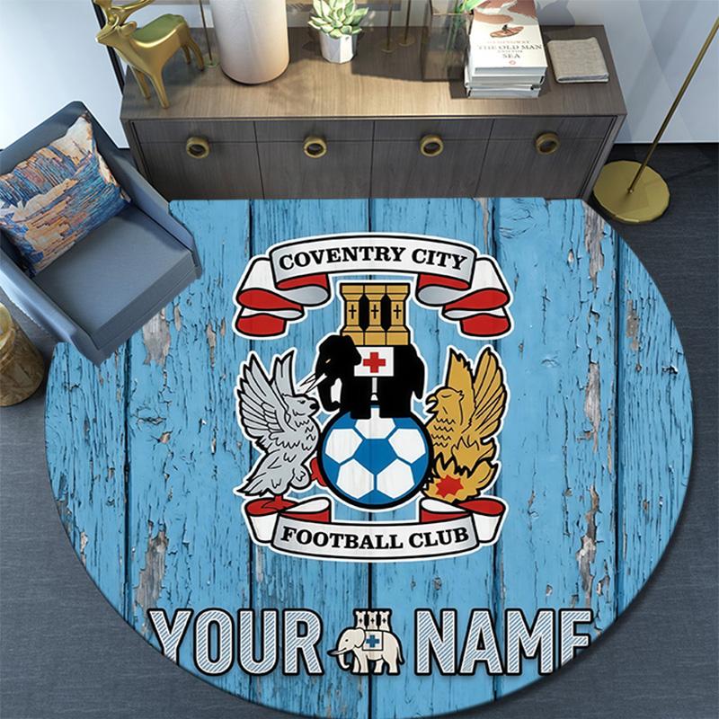 Custom Name Coventry City F.C Round Area Rug,Carpet Rug for Living Room Bedroom Sofa Playroom Decor,Non-slip Floor Mat