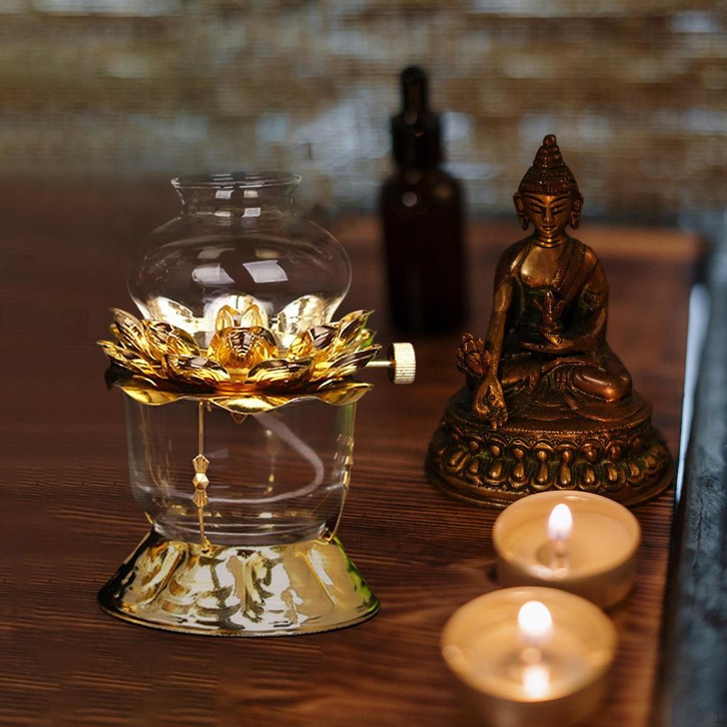 Oil Lamp Buddhist Accessories Candle Light Lotus Flower for Temple Holiday Ornaments