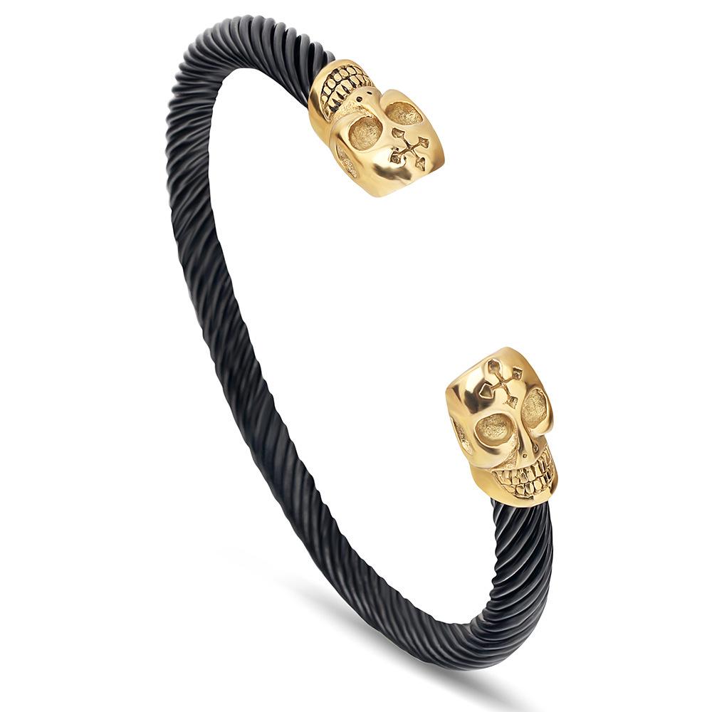 European-American 6MM Steel Wire Skull Bracelet - Stainless Steel Punk Retro Bangle
