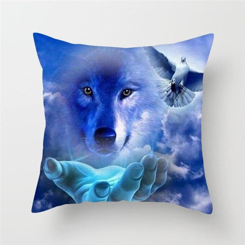 Wild Animals Printed Cushion Cover Wolf King Photo Pillow Covers for Home Sofa Decorative Throw  Cases