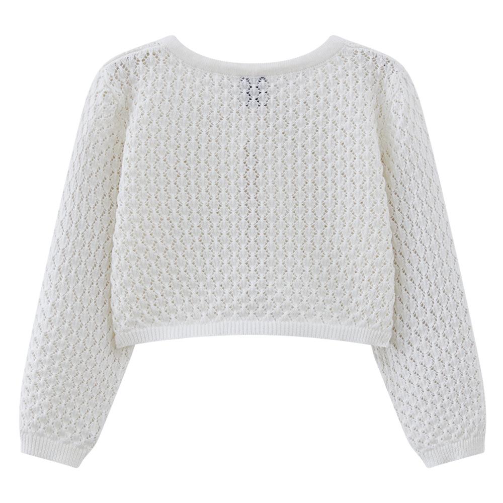 Round Neck Hollow Baby and Toddler One Button Shawl Coat Thin Style Girls Knitted Cardigan Coat
