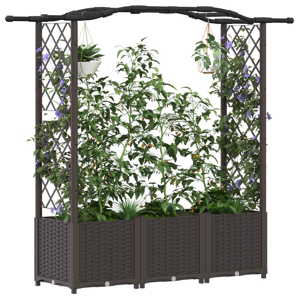 Raised Garden Bed with Trellis and Hanging Roof Brown 164 x 40 x 142 cm PP
