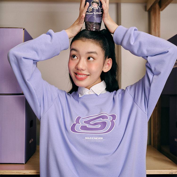 Skechers Colorful Casual Series Letter Pullover Sweatshirt Unisex Sweatshirt Sweet-Lavender L322U083-01DU