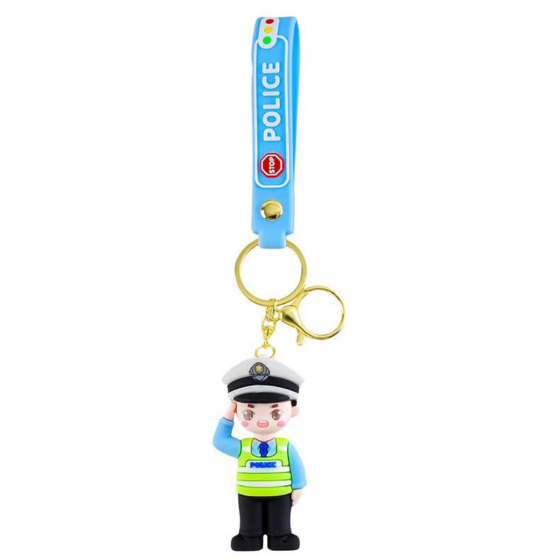 Firefighter & Traffic Police Cartoon Keychain: Cute Car Accessory & Bag Ornament Holiday Gifts.
