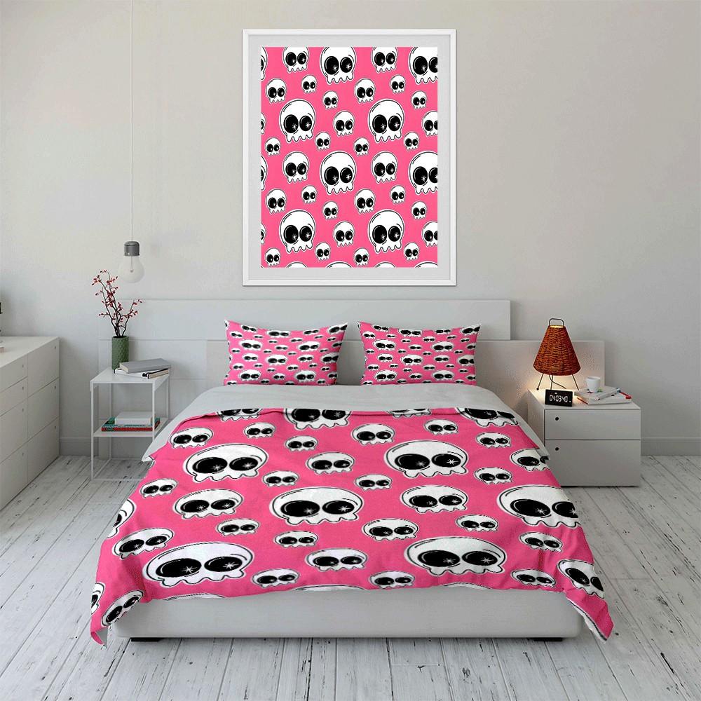 "Pink Skull Pattern Decoration Set" Exquisite three-piece bedding set gift for kids and adults