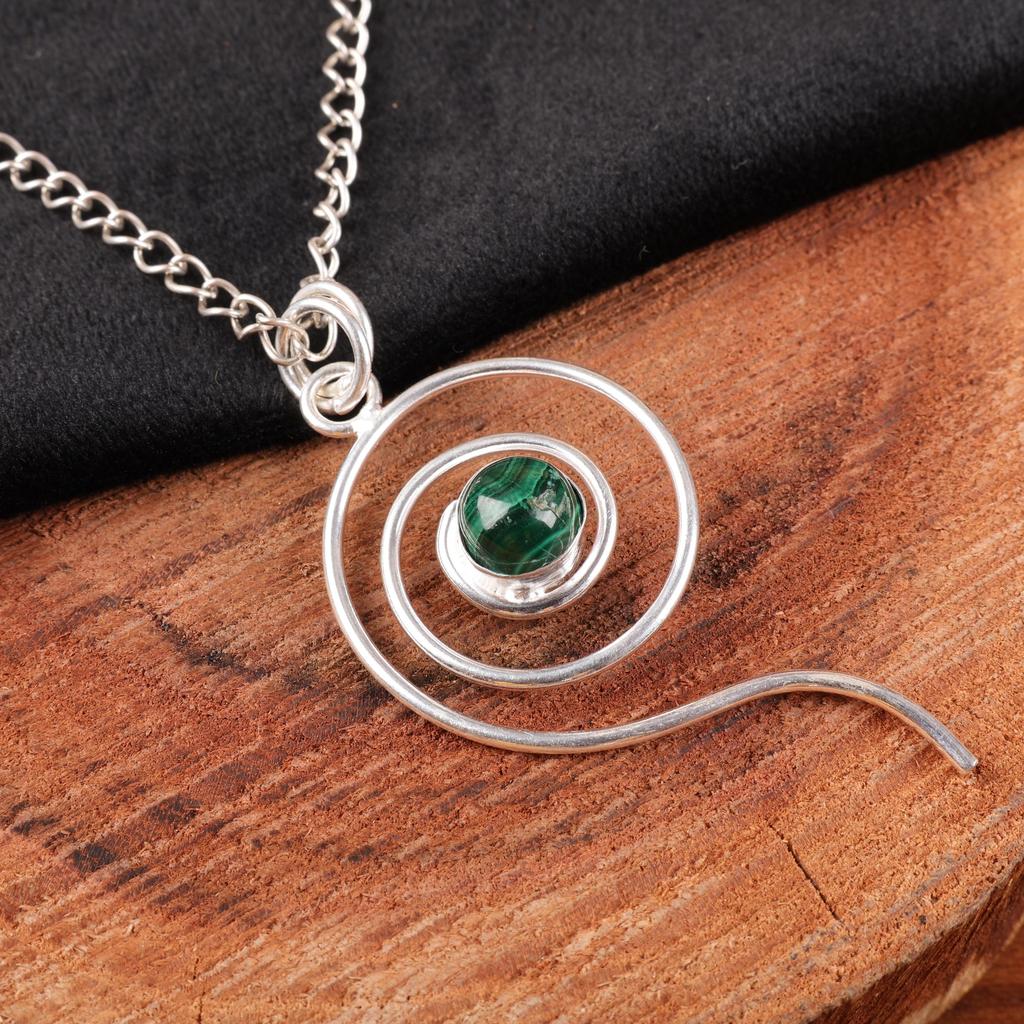 Malachite Pendant, 925 Sterling Silver Pendant Jewelry. Gift For Women Handmade Pendant Gemstone Jewelry