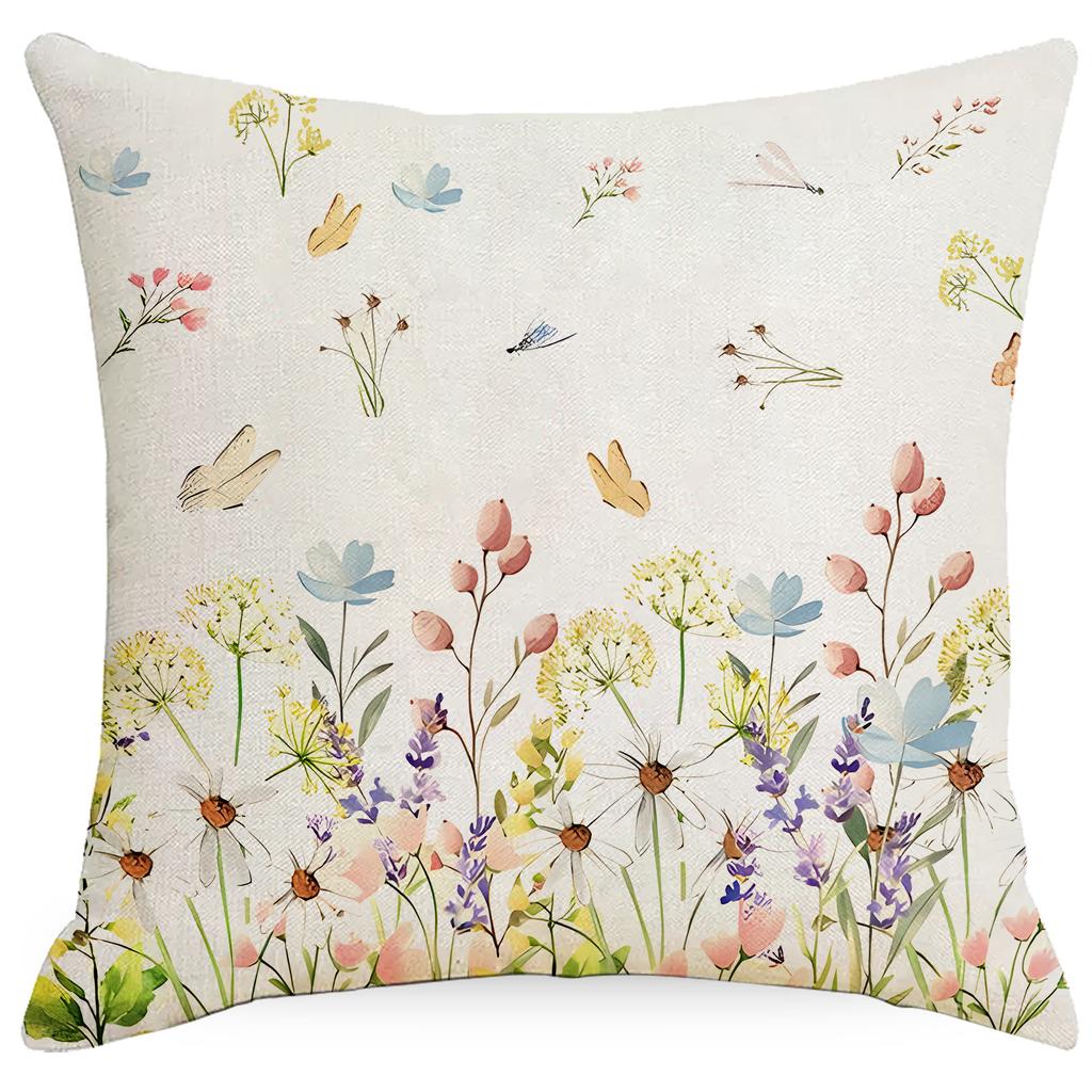 New Pillowcase Spring and Summer Letters Flower and Grass Linen Pillowcase Decoration