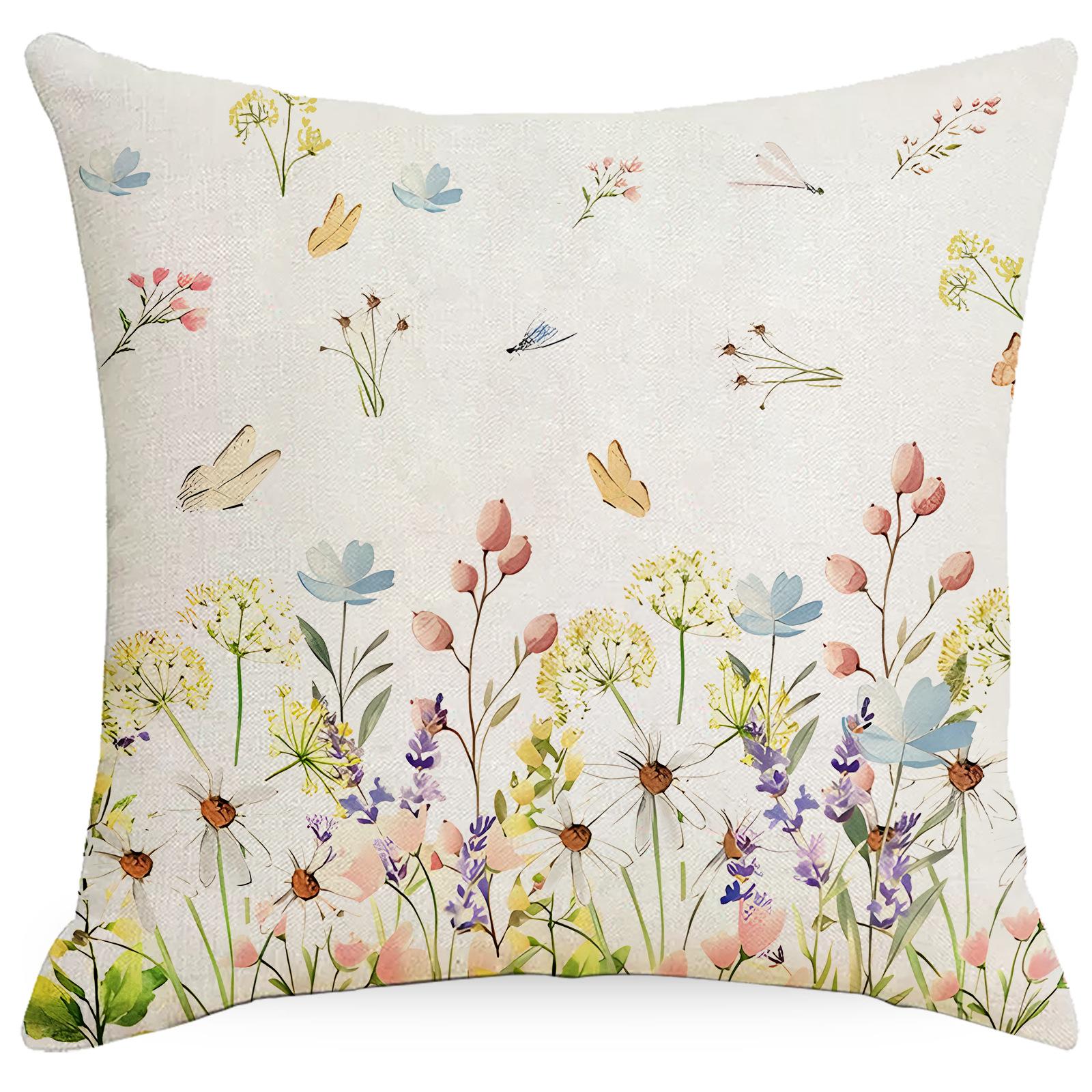 

New Pillowcase Spring and Summer Letters Flower and Grass Linen Pillowcase Decoration 45 * 45Cm