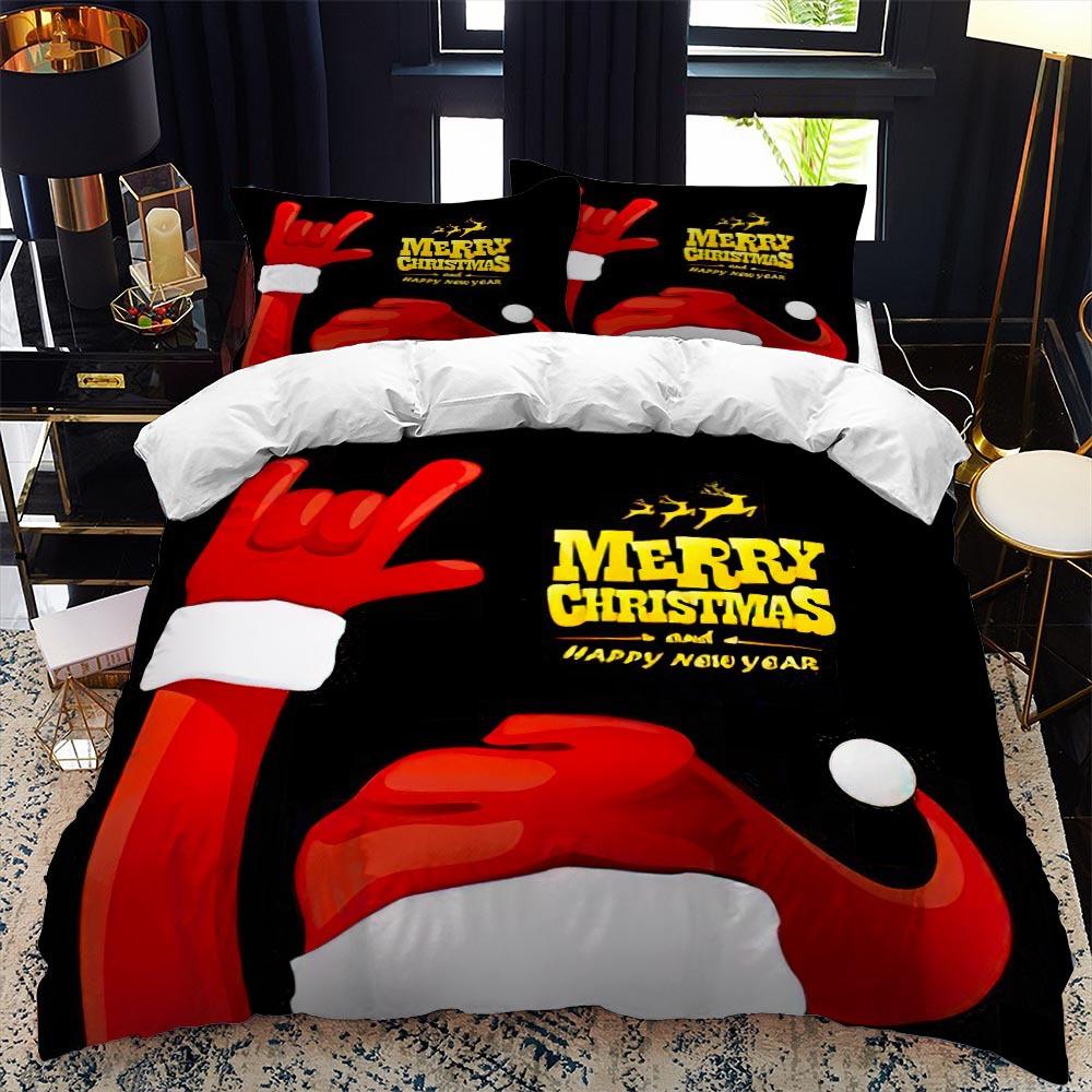 Christmas Polywster Duvet Cover Set King Queen Size Winter Red Santa Claus Gift Merry Christmas For Boys Girls Teens Bedding Set