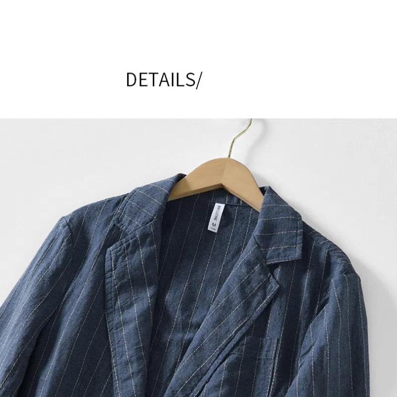 Summer Men's Suits&blazers Japanese Retro Style Stripes Cotton Linen Three Quarter Sleeve Blazer Jacket Slim Fit Casual Jacket