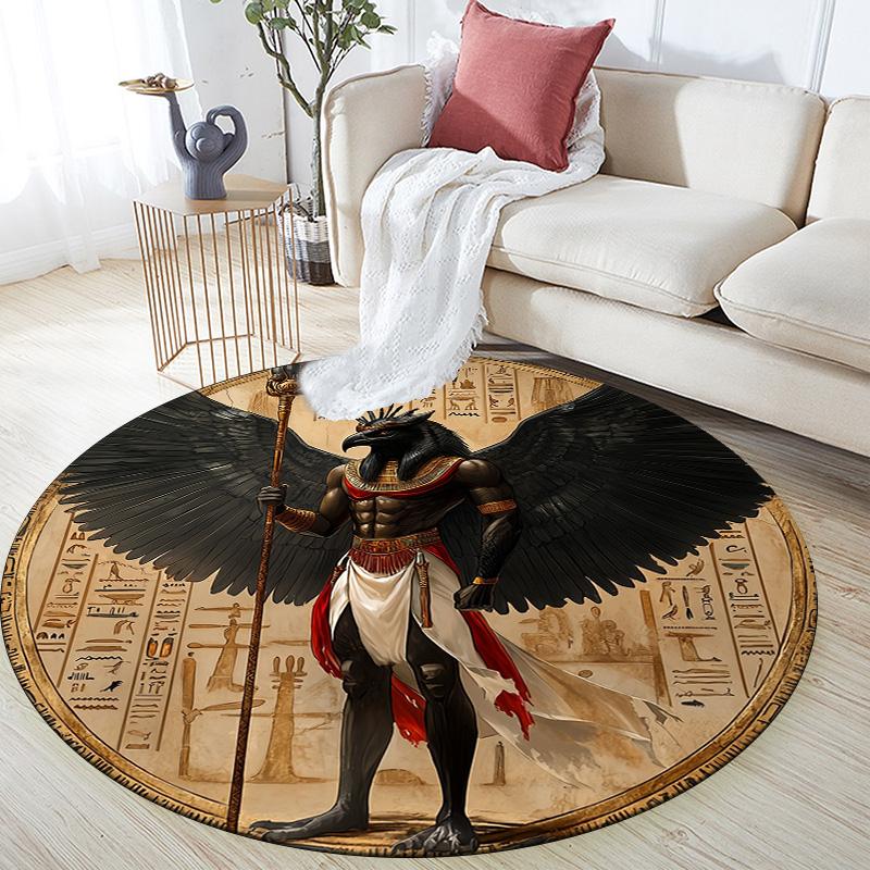 Ancient Egyptian Pattern  Round Area Rug,Carpet Rug for Living Room Bedroom Sofa Playroom Decor,Non-slip Floor Mat