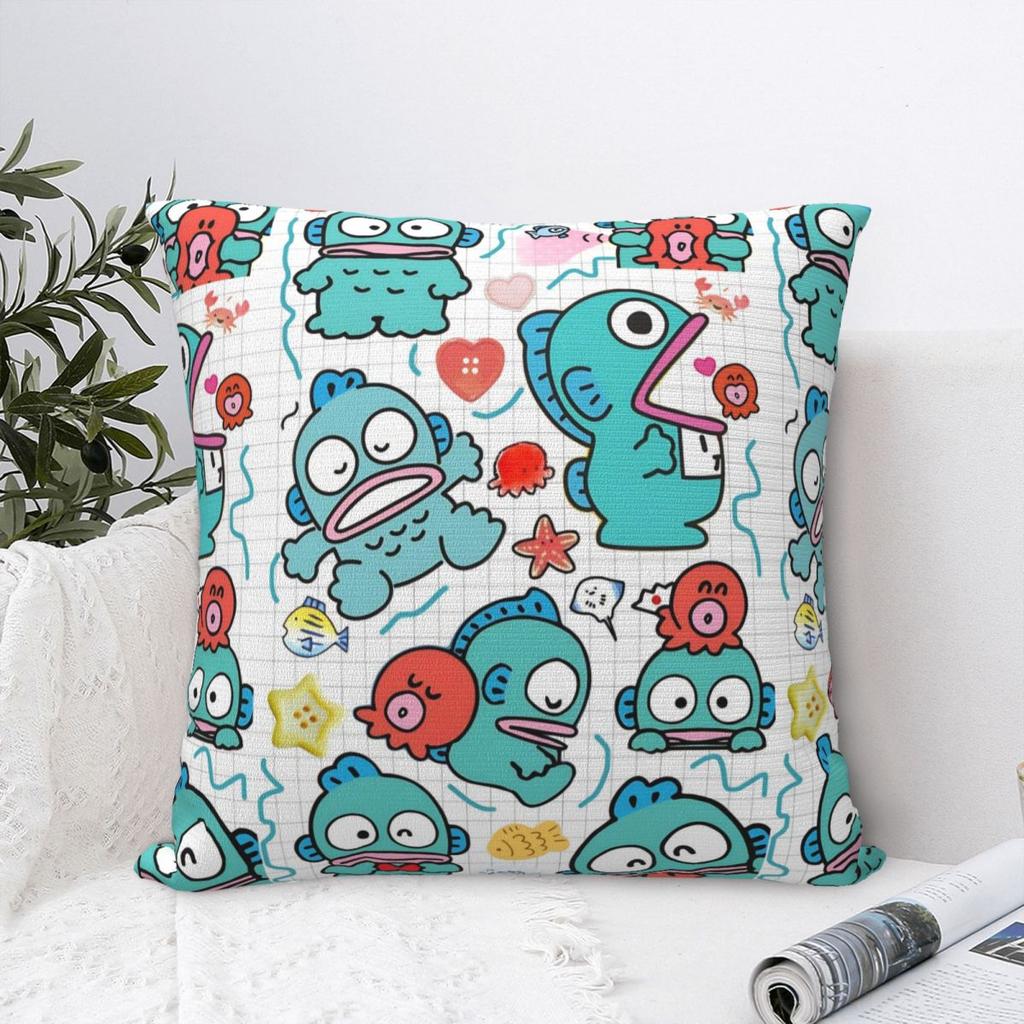 Hangyodon Cartoon Pillowcase Printed Polyester Cushion Cover Decorative Throw Pillow Case Cover Home Square 18''