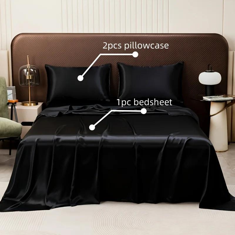 Satin Sheet and Pillowcase Set Smooth Bed Sheet Sets for Summer Satin Silk Flat Sheet With Pillowcase Includes Flat Sheet