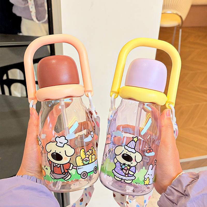 Water bottle high value cartoon plastic cup cute fun children's handle children's pot students go to school portable accompanying water cup