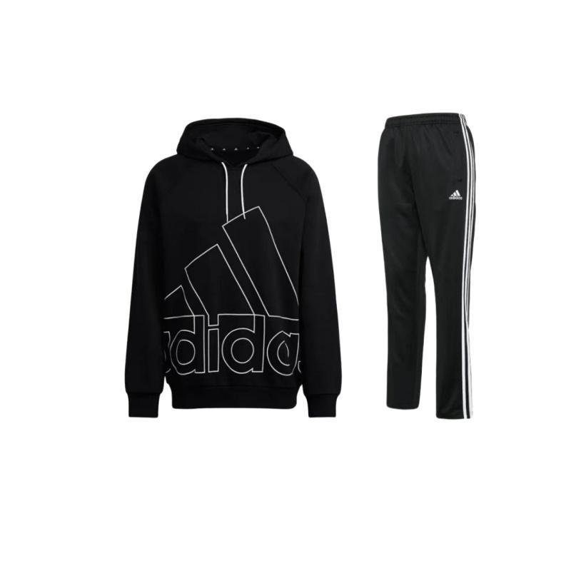 

Adidas Logo Print Pullover Hoodie And Striped Mid-Waist Long Pants Casual Sports Set Unisex Sets Black TR30PR-BW+HB5089 S