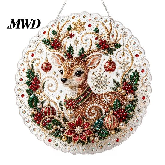 Handgefertigtes Festliches Ornament Materialien Weihnachten Kunstperlen Malerei Sonnenfänger Set, Niedlicher Weihnachtsmann Schneemann Baum 3D Perlen Schichtweise Feiertagsdekorationen