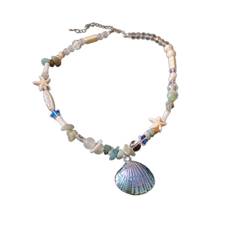 Dopamine Ocean-Inspired Clavicle Necklace: Acrylic Seashell, Starfish, Imitation Pearl, for Women with High-End Style.