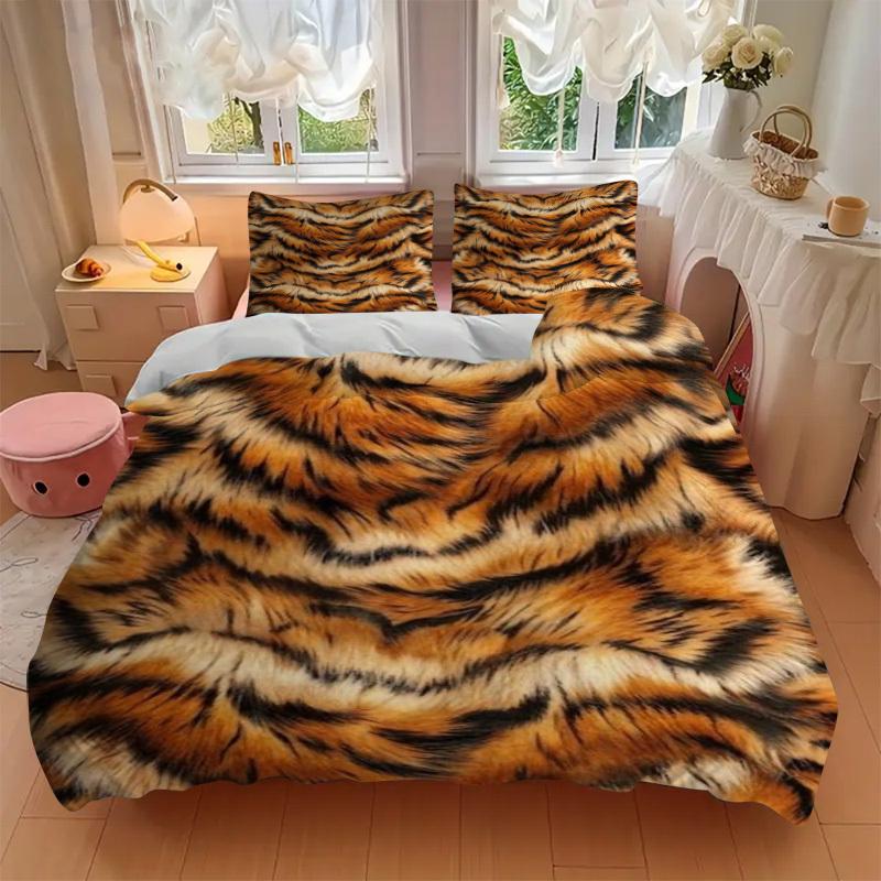 3pcs Tiger Print Bedding Set. Soft and Comfortable with No Core Included (1x Duvet Cover + 2x Pillow Covers) Yy251009253