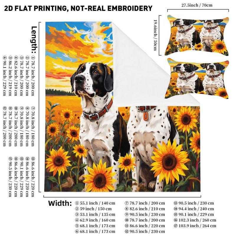 3 Piece Bedding Pillowcase Duvet Cover Set Dog Sunflower Pattern 2D Digital Printing For Bedroom Dorm Decoration