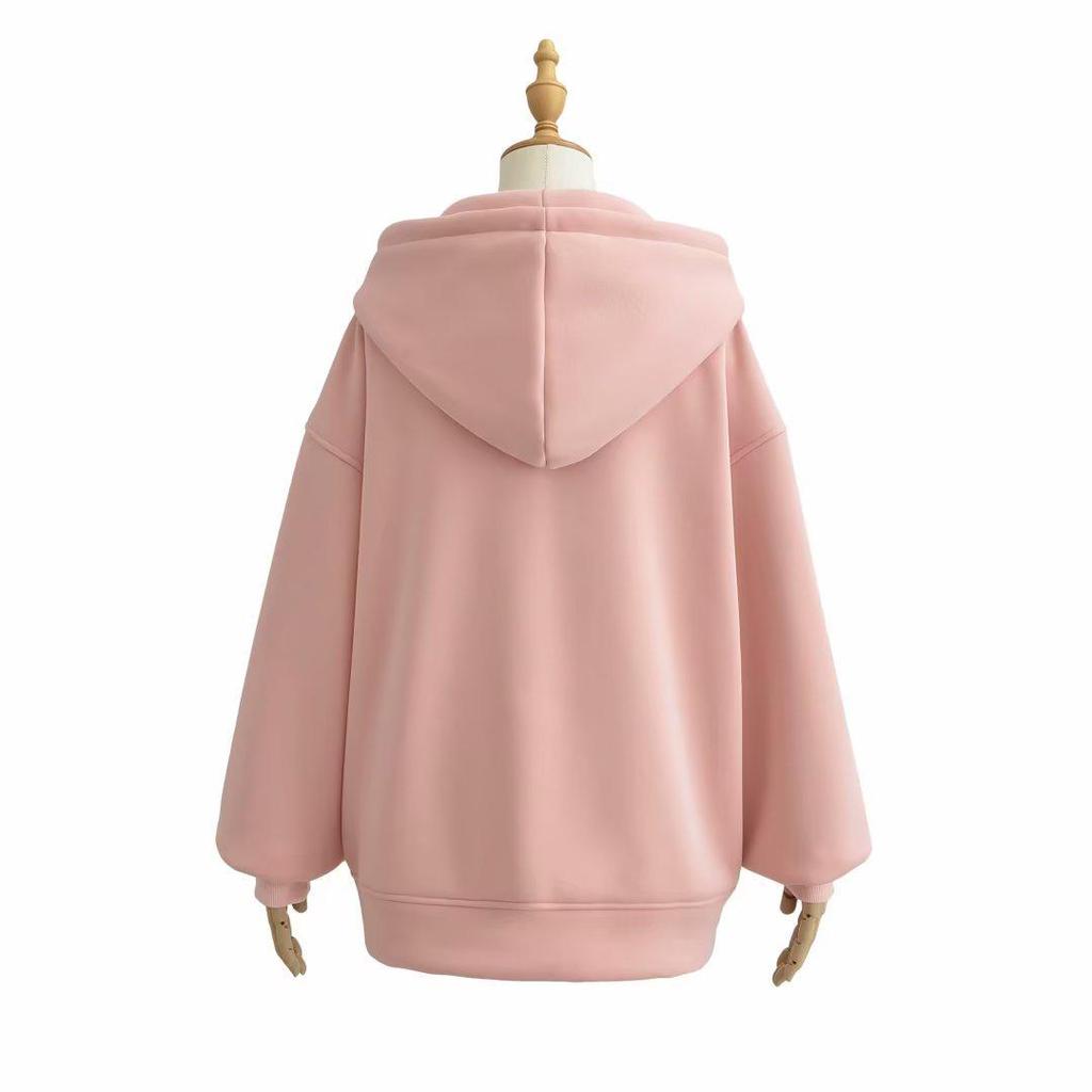 Women's Velvet Hooded Zip-Up Sweatshirt, 2023 New Oversized Slim-Fit Long-Sleeve Cardigan