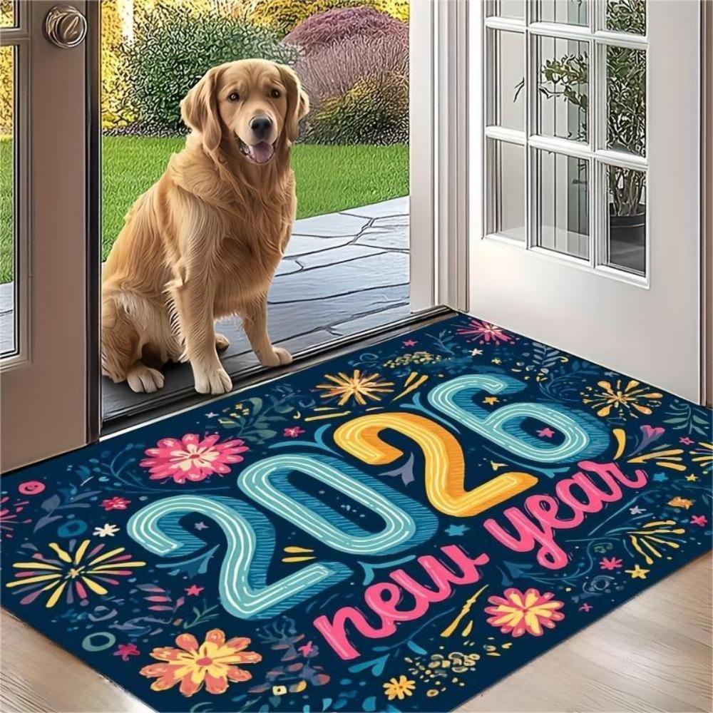 New Year Carpet Mat Rug Home Decoration Festive Fireworks Gift Pattern Entrance Door Mat Non-Slip Home Rug Welcome Mat