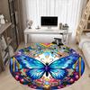 1pc Butterfly StainedGlass Office Round Area Rug, Under Office Chairs Bedroom Living Room Home Decor, Room Deco