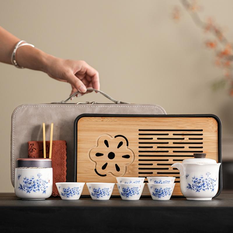 Tangzhi Lotus Ceramics Dehua White Porcelain Set New Chinese Kuaike Cup Household Kung Fu Travel Tea Set Souvenir
