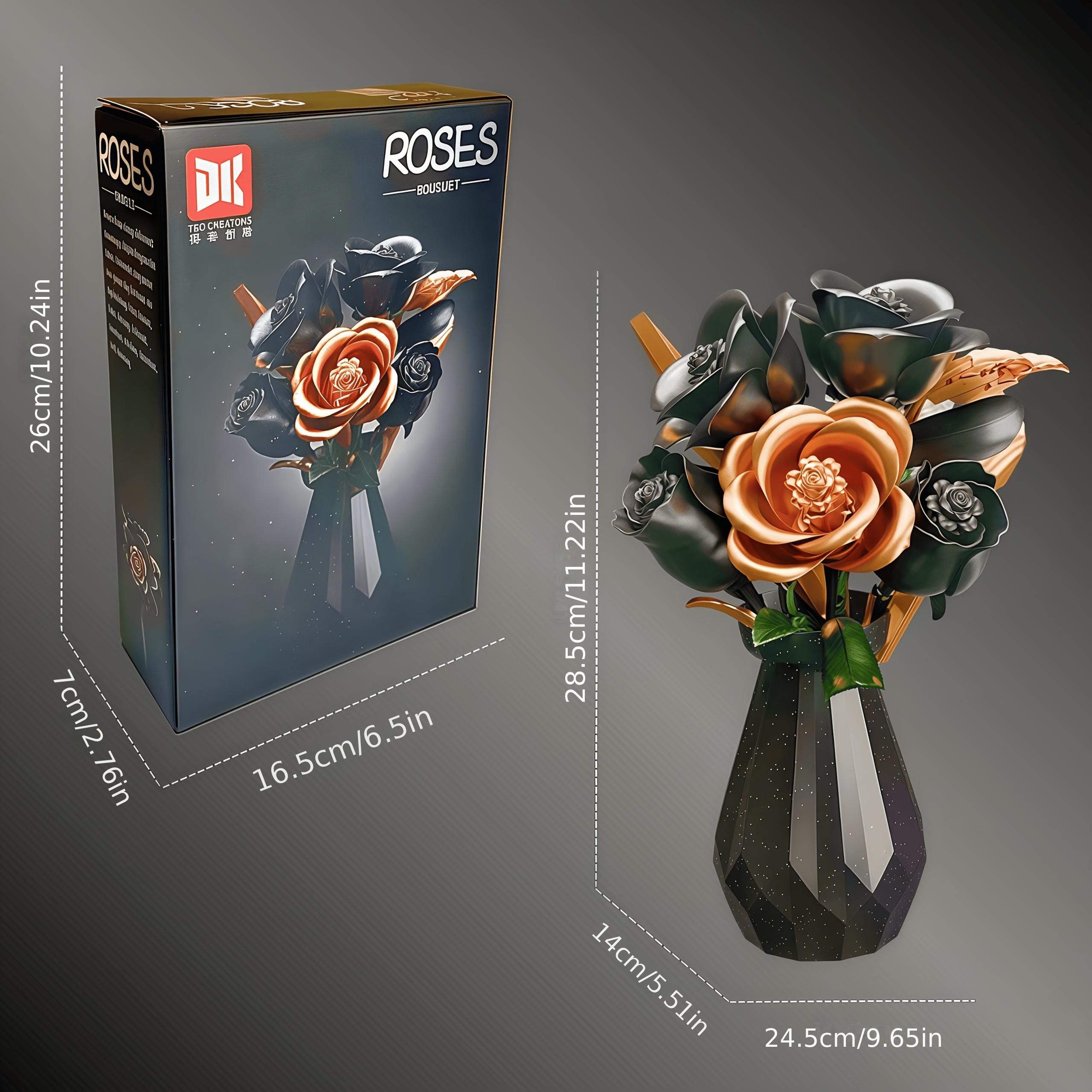 

And Black Gold Rose Flower Building Block Assembly Model Ornament With Black And Gold Roses Intersecting In A Vase Creating A Romantic And Exclusive M