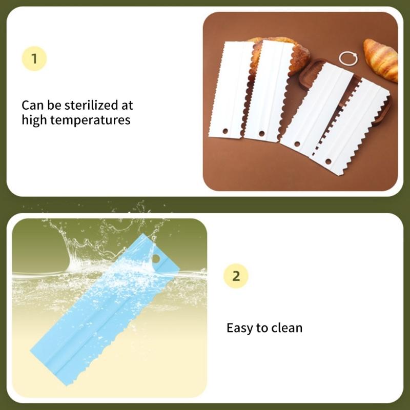 4Pcs Cake Baking Scraper Spatulas Cream Scraper with Irregular Teeth Edges Fondant Cake Slicer Pastry Cutters Tool