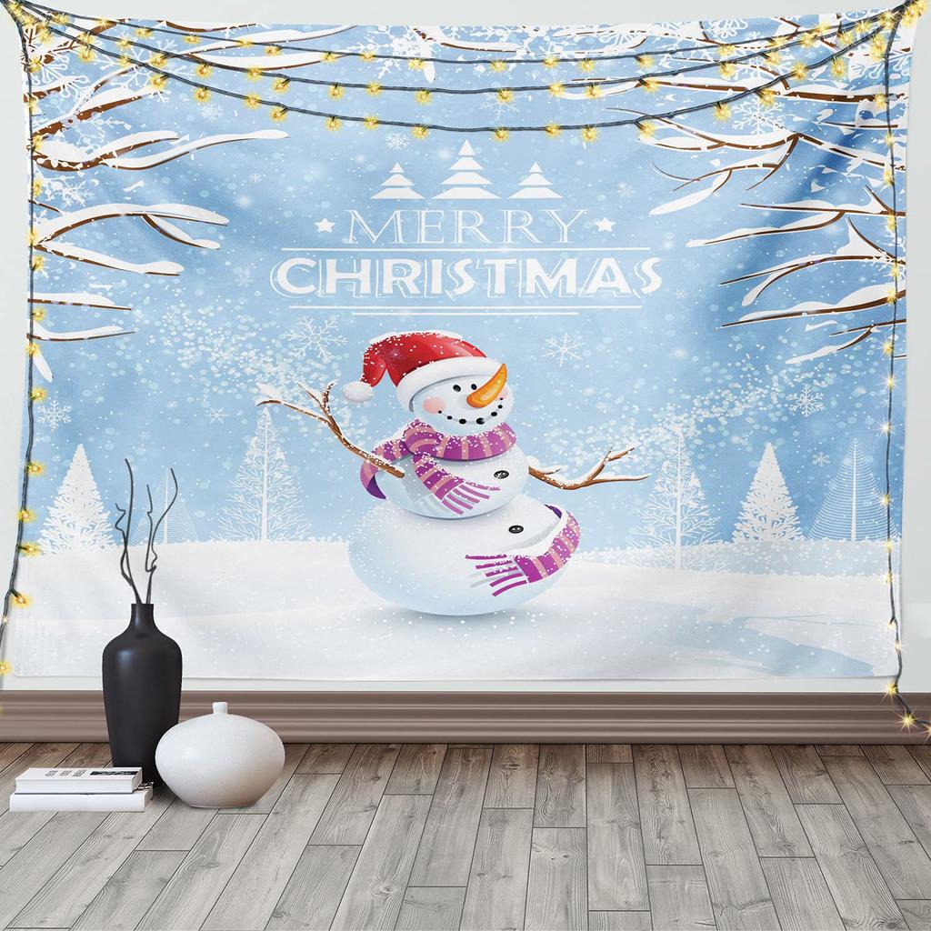 Snowman Snowflake Christmas Tapestry New Year Winter Party Tapestry Bedroom Dormitory Wall Hanging