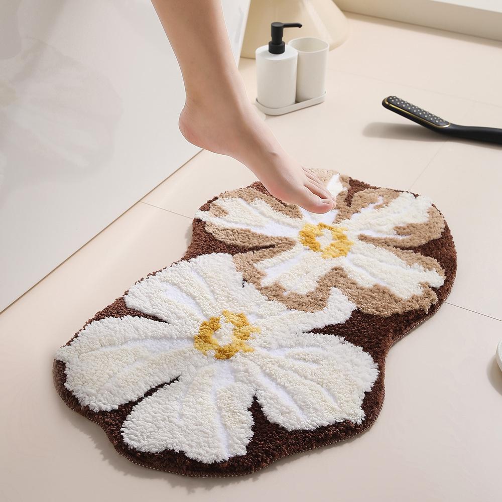 

Floral Tufted Bathroom Rug Absorbent Anti Slip Faux Cashmere Carpet For Home Floor Decor Bedroom Entryway Quick Dry Mat 50x80cm