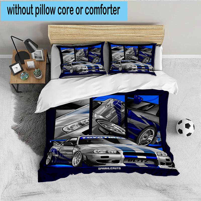Set Biancheria da Letto 3 Pezzi Skyline Blue Racing Spirit Speed Style, per 1 Copripiumino e 2 Federe Perfetto come Regalo per Fan, Ideale per Camera da Letto, Dormitorio