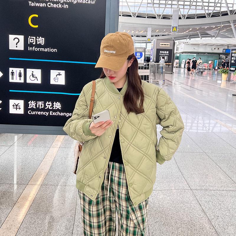 Short student jacket winter new rhombus plaid down  jacket women's loose baseball collar small  jacket