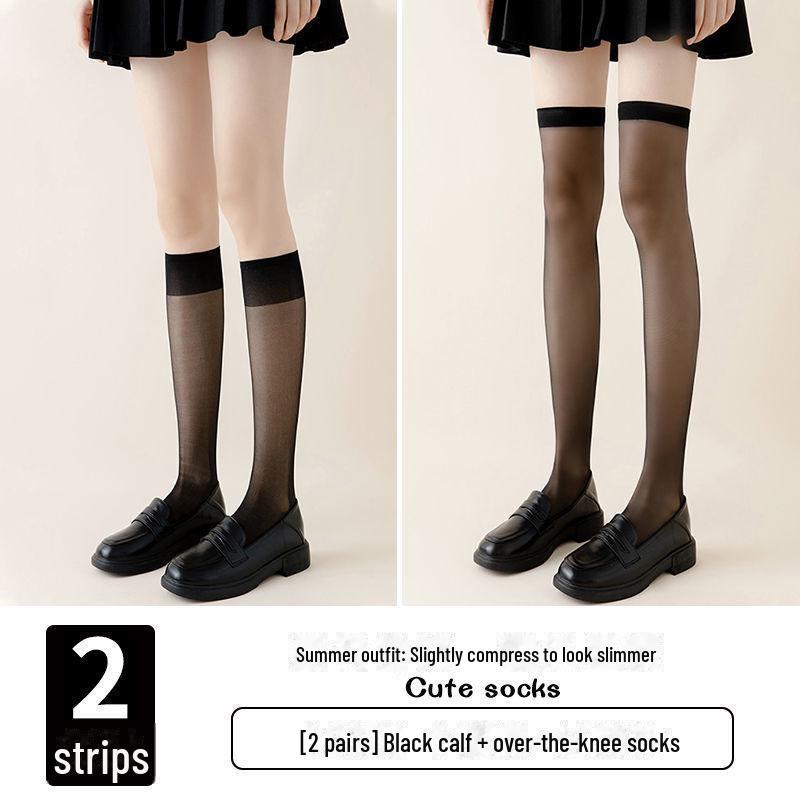 Șosete negre de vară peste genunchi cu transparență ridicată - Stil uniform JK cu tub mijlociu pentru eleve