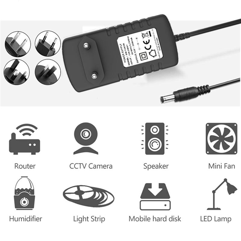 Lighting Transformer AC100V-240V Converter Adapter DC 12V 2A 2000mA Power Supply EU US Plug 5.5mm x 2.1-2.5mm For LED CCTV