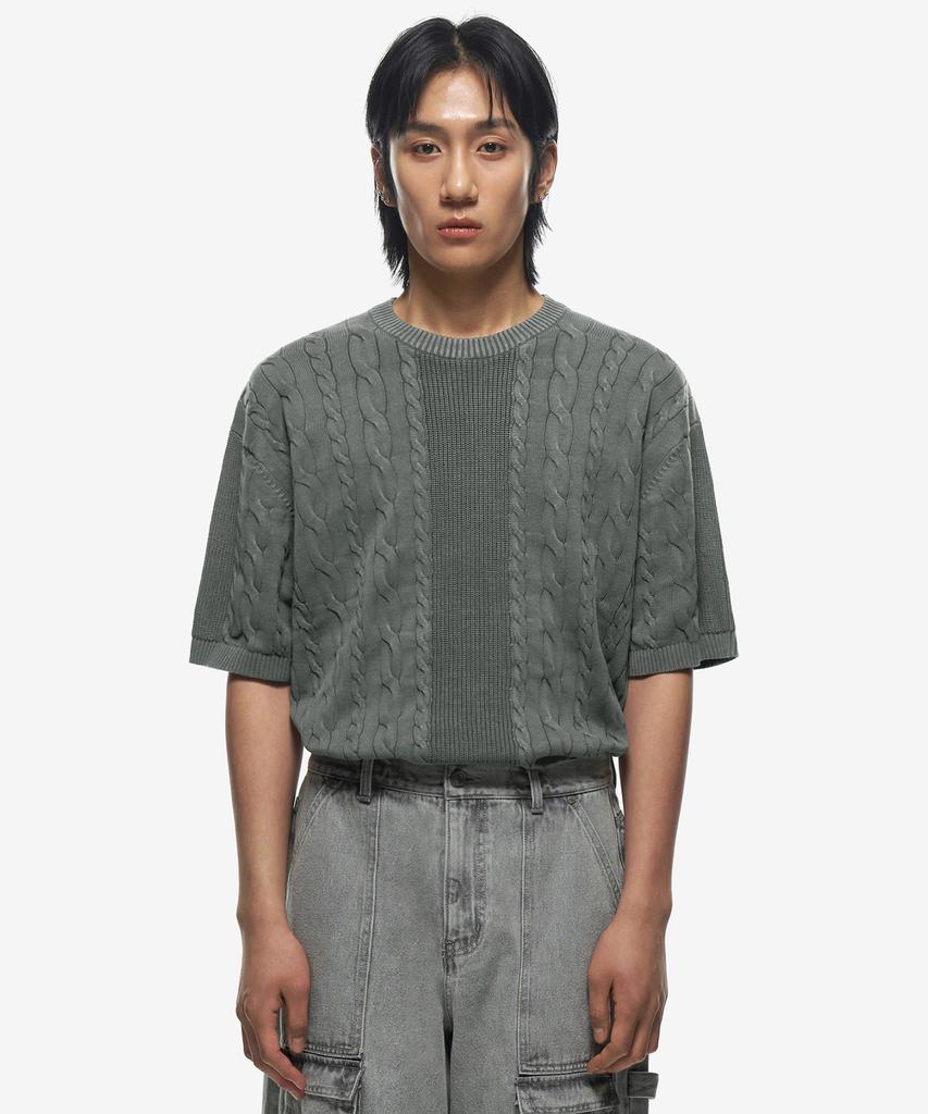Sekeonmonollogeu Washed Round Fisherman Cable Half Knit [Gray]_Sekt023Gray