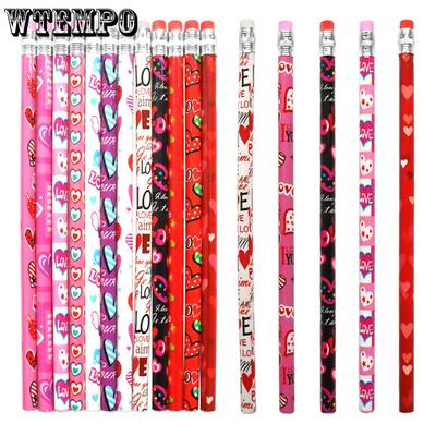 WTEMPO DIY Valentine's Day Party Favors Valentine Pencils with Erasers School Supplies Classroom Exchange Prizes Gifts Back-to-school Stationery