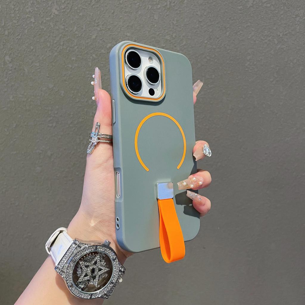 Magnetic For MagSafe Silicone Grip Ring Case For iPhone 16 15 14 Plus 13 12 11 Pro Max Wrist Strap Lanyard Wireless Charge Cover