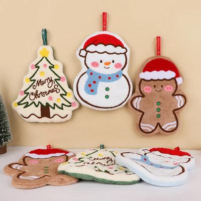 Christmas Coral Fleece Hand Towels for Kitchen Bathroom Cartoon Gingerbread Man Snowman Tree Design Towel New Year Gifts