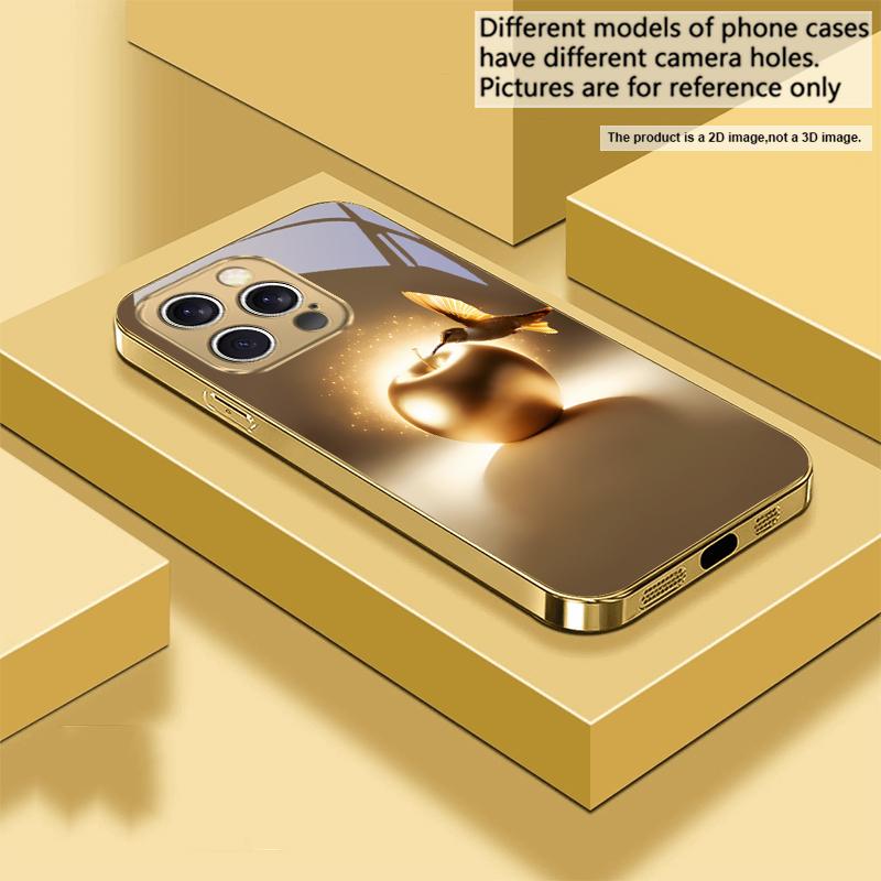 

Золотий колібрі Для IPhone 16 16Pro Max 15 Pro 14 13 Plus 12 Mini 11Pro Max XS Max XR 16E 14Plus X Золотий скляний чохол для телефону iPhone 15 Pro Max