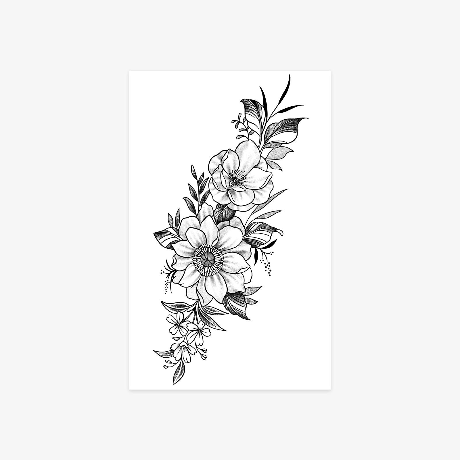 Dark Personality Tattoo Sticker Waterproof Female Lasting Plain Flower Tattoo Sticker Christmas 12*19