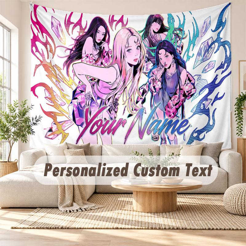 Custom Name Wall Hanging Tapestry,aespa Decorative Backdrop Tapestry For Dorm Home