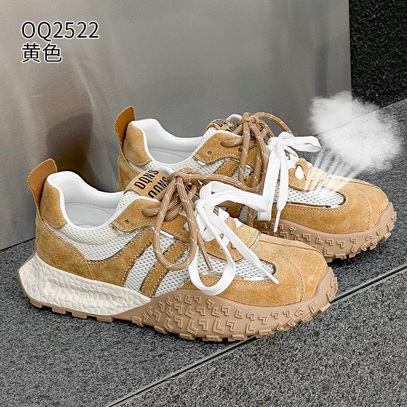 

Dad shoes spring and autumn new thick-soled small Forrest Gump shoes sports leather breathable casual shoes 35 жёлтый