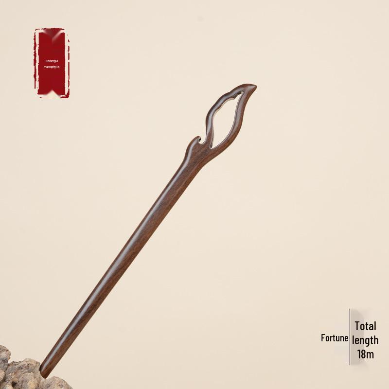 High-End Natural Ebony Wood Hairpin - Extended Chinese Ancient Style Black Hair Bun Accessory