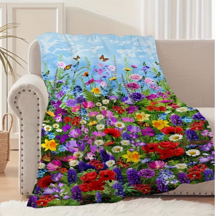 Floral Pattern Flannel Blanket Gift Blanket for Family and Friends Blanket Throw Blanket, Sofa Blanket and Travel Multi-purpose