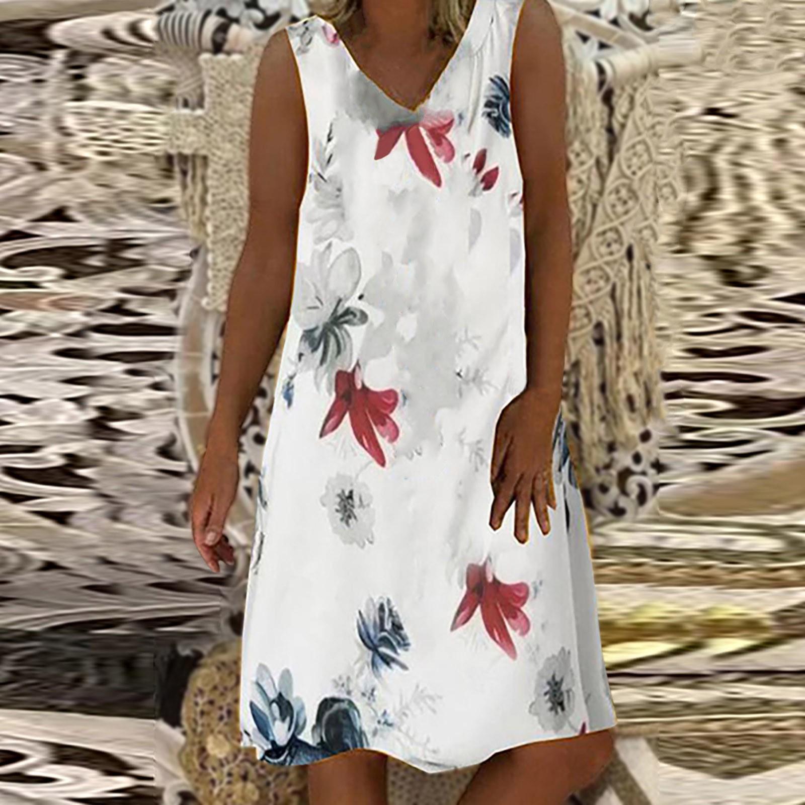 

Женское повседневное платье без рукавов с v-образным вырезом и цветочным принтом