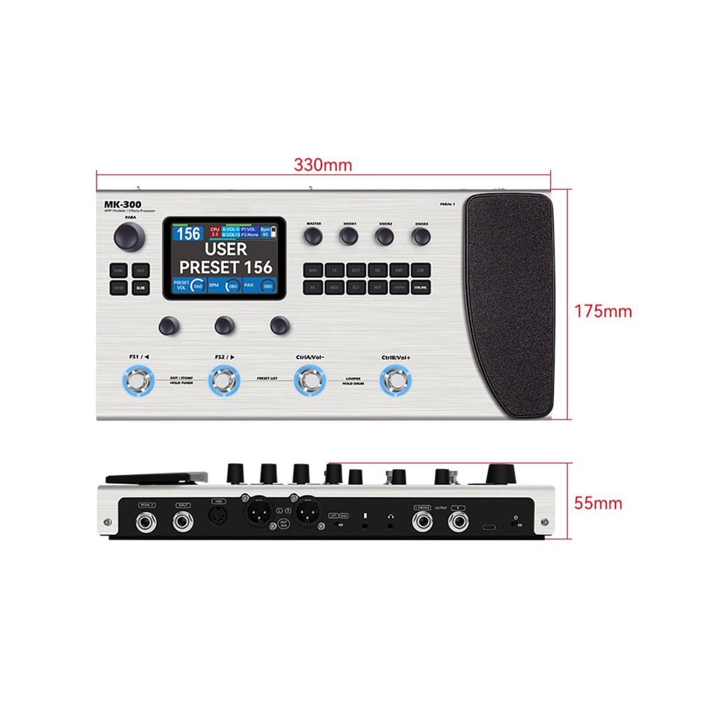 Fockety Elektrische Gitarren-Effekte 120 Verstärker Gitarrenpedal mit MIDI Tragbarer Gitarrenprozessor Pedalprozessor, Multi-Effekt-Interface,
