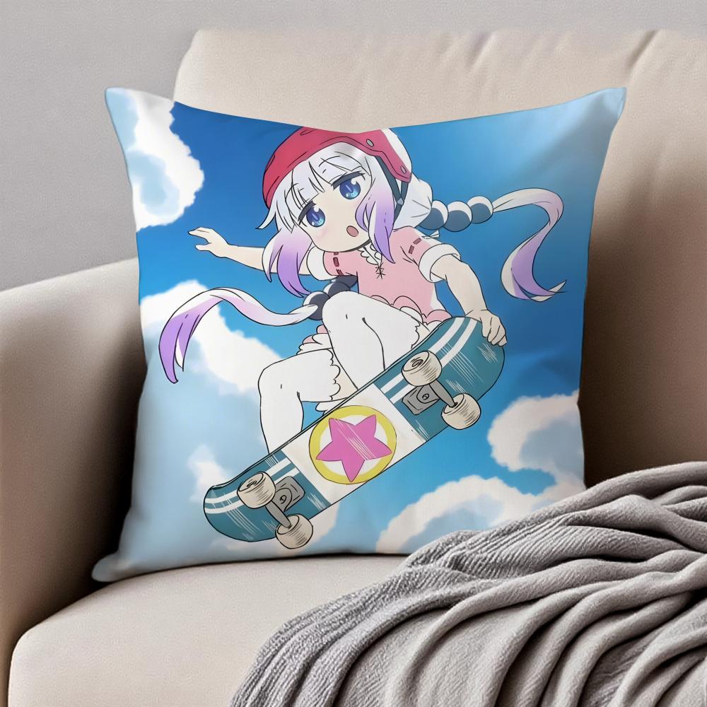 Cute Anime MMiss Kobayashis Dragon Maid Cushion Cover Pillowcase Antidustmite Invisible Zipper Short Plush Sofa Cushion