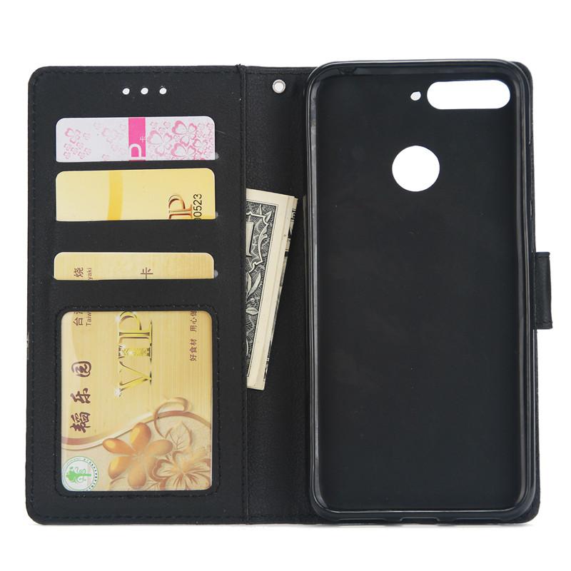 Huawei Y6 Prime 2018 Y5 Y6 Y7 Y9 2019 için Y6 Prime 2018 Deri Kılıf Kapak Klasik Düz Renk Flip Cüzdan Telefon Kılıfları Coque